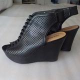 Nine West Shoes | Black Peek Toe 5" Wedge Ankle Wrap Shoes | Color: Black | Size: See Measurements