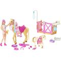 Barbie Groom 'n Care Horses Playset with Barbie Doll (Blonde 11.5-in), 2 Horses & 20+ Grooming and Hairstyling Accessories, Gift for 3 to 7 Year Olds, HGB58