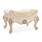 Rosdorf Park Innocenza Vanity Stool Wood/Upholstered/Velvet in White/Brown | 17.75 H x 24.5 W x 18 D in | Wayfair 59ACA203EE4F45ACB621E9E9F31A9D95