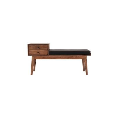SIT Möbel Sitzbank aus Mango & Kunstleder mit Sitzfläche & 2 Schubladen|B120 x T40 x H60 cm|11616-01|Serie MID CENTURY