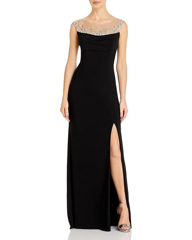 Illusion Mermaid Gown - Black - Adrianna Papell Dresses
