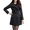 LAEMILIA Women's Winter Vintage Trench Coats with Belt Double-Breasted Winter Dress Jackets Slim Long Woolen Outerwear (14, Black)