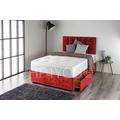 Home Furnishings UK Crushed Velvet Divan Bed Set with a Memory Sprung Mattress and Matching Buttoned Headboard (No Drawers) (4FT Small Double, Red)