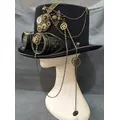 Chapeau en cuir noir punk pour hommes et femmes Fedora Steampunk engrenages pointes haut de