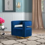 Barrel Chair - Willa Arlo™ Interiors Aysha 74.93" Wide Velvet Swivel Barrel Chair Wood/Velvet in Blue | 26.8 H x 29.5 W x 26 D in | Wayfair