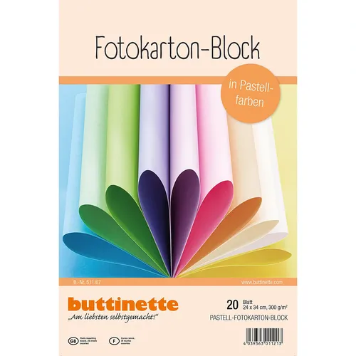 buttinette Bloc de carton de couleur, tons pastel, 24 x 34 cm, 20 feuilles