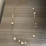 J. Crew Jewelry | Euc J. Crew Long Pearl Rhinestone Necklace | Color: Gold/White | Size: Os