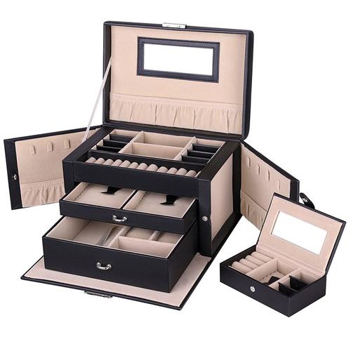 UNIQ Leder-Schmuckkästchen mit 20 Fächern Black
