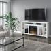 Mercury Row® Shrader TV Stand for TVs up to 80" w/ Electric Fireplace Included Wood in White | Wayfair 2A25311EF11B4C6EAA2F484F2BE9A6D0