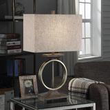 House of Hampton® Tocoloma 31" Brown Table Lamp Resin/Linen/Metal in Brown/White | 31 H x 18.5 W x 9 D in | Wayfair