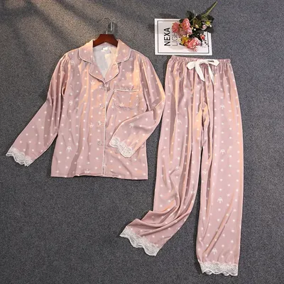 Pyjama d'été deux pièces en Satin de soie glacée pour femmes vêtements d'extérieur fins en dentelle