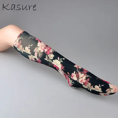 KASURE-Chaussettes longues à motif floral pour femmes nouvelle mode élastique printemps été