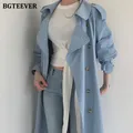 BGTEEVER-Coupe-vent croisé pour femme manches longues ceinture fendu bleu élégant automne