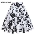 Jupe Plissée Vintage en Coton pour Femme Taille Haute Ligne A Saia Midi Imprimé Floral