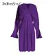 TWOTWurea YLE-Robe plissée vintage pour femmes manches longues évasées col en V vêtements de mode