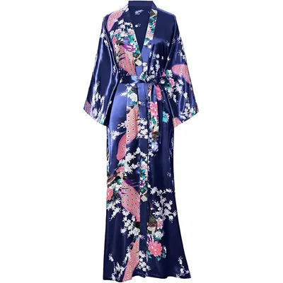 Peignoir Kimono en Satin Soyeux pour Femme Longue Robe de Grande Taille Chemise de Nuit de