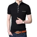 BROWON-T-shirt manches courtes col montant pour homme slim et résistant en coton à la mode
