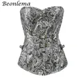 Beonlema Femmes Overbust Punk Sexy Corset Argent Steampunk Rétro Bustiers Korse Corps marijuana