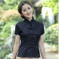 Chemisier à manches courtes en dentelle pour femmes, Sexy, noir, Vintage, boutons, chinois, col Mandarin, M, L, XL, XXL, XXXL, 2520-1