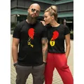 T-shirt imprimé King Queen pour hommes et femmes T-shirt pour couples T-shirt décontracté à col