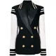 Veste universitaire classique pour femme blazer en patchwork manches en cuir boutons de