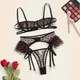 Aduloty – ensemble de Lingerie sexy en maille imprimé cœur jarretelles string à armatures