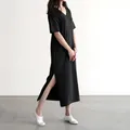 Robe Longue Fendue à Manches Courtes et Col en V pour Femme Vêtement Doux et Sexy Décontracté