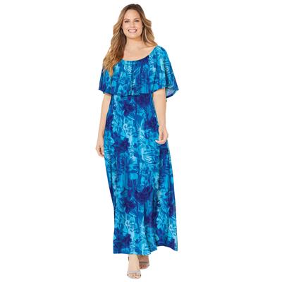 Plus Size Women's Meadow Crest Maxi Dress by Catherines in Blue Tropical (Size 2X)