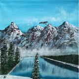 Loon Peak® Snowy Peaks by Amy Valiante - Painting Print Canvas in Blue/Gray/Green | 12 H x 12 W x 0.15 D in | Wayfair