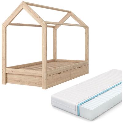 Hausbett Wiki, Braun, 90x200 cm mit 2 Schubladen und Matratze Vitalispa Image
