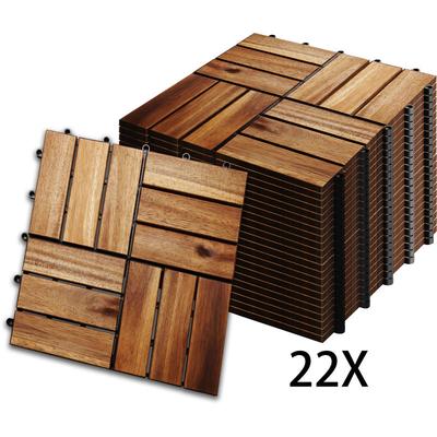 2m² Holzfliesen Mosaik Akazienholz Fliese 22 Stück 30x30 cm Balkonfliesen Gartenfliesen