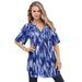 Plus Size Women's Short-Sleeve Angelina Tunic by Roaman's in Blue Abstract Ikat (Size 40 W) Long Button Front Shirt