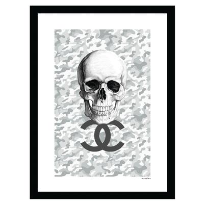 Chanel Camouflage Skull - Grey / White - 14x18 Framed Print by Venice Beach Collections Inc in Grey White