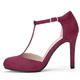 Allegra K Damen-Pumps mit abgerundetem Zehenbereich, Stiletto-Absatz, T-Riemen, Kleid, burgunderfarben, 36.5 EU