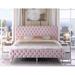 Everly Quinn Zabel Tufted Low Profile Platform Bed Upholstered/Velvet, Solid Wood in Pink/White | 47 H x 89 W x 97 D in | Wayfair