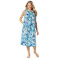 Plus Size Women's Sleeveless Print Lounger by Only Necessities in Pool Blue Tropical Palm (Size 2X)