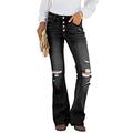 Elapsy Women Ripped Flare Jeans Mid Rise Fitted Denim Pants Black 10 12