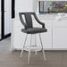 Corrigan Studio® Abhijot Contemporary Swivel Counter or Bar Height Bar Stool w/ Arms in Faux Leather, & Metal Legs Leather in Gray | Wayfair