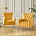 Wingback Chair - Willa Arlo™ Interiors Tonas Velvet Polyester Tufted Wingback Chair Wood in Yellow | 37 H x 28 W x 32.5 D in | Wayfair