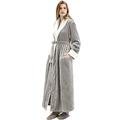 Womens Long Fluffy Dressing Gown Plus Size Fleece Winter Warm Bathrobe Comfortable Soft Robe kimonos Nightgown Grey M