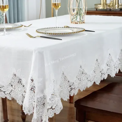 Nappe de Table en Coton et Lin Blanc avec Motif Floral Style Nordique Moderne pour Meuble TV