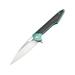 Artisan Cutlery Archaeo Framelock Folding Knife 5in Closed 3.75in Satin Bohler M390 SS Blade Green Titanium Handle With Carbon Fiber Inlay Black Nylon