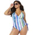 Plus Size Women's Halter Adjustable One Piece Swimsuit by Swimsuits For All in Pastel Stripe (Size 22)