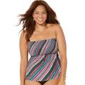 Plus Size Women's Smocked Bandeau Tankini Top by Swimsuits For All in Olive Stripe (Size 26)