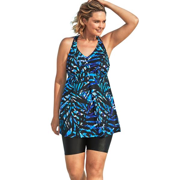 plus-size-womens-longer-length-braided-tankini-top-by-swim-365-in-blue-painterly-leaves--size-14-/