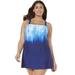 Plus Size Women's Princess Seam Swimdress by Swimsuits For All in Blue Engineered (Size 14)