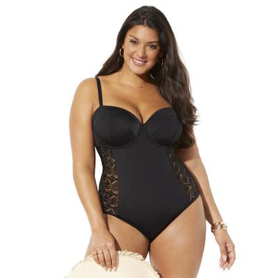 Plus Size Women's Crochet Underwire One Piece Swimsuit by Swimsuits For All in Black (Size 6)