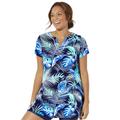 Plus Size Women's Chlorine Resistant Swim Tunic by Swimsuits For All in Navy Palm (Size 26)