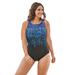 Plus Size Women's High-Neck One Piece by Swim 365 in Black Confetti (Size 30) Swimsuit