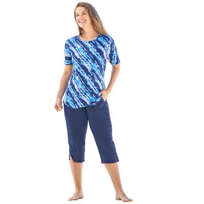 Plus Size Women's The Swim Tee by Swim 365 in Blue Watercolor Stripe (Size 22/24) Rash Guard